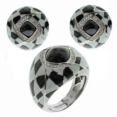 Black Spinel Diamond Enamel 18 Karat White Gold Ring Earring Suite