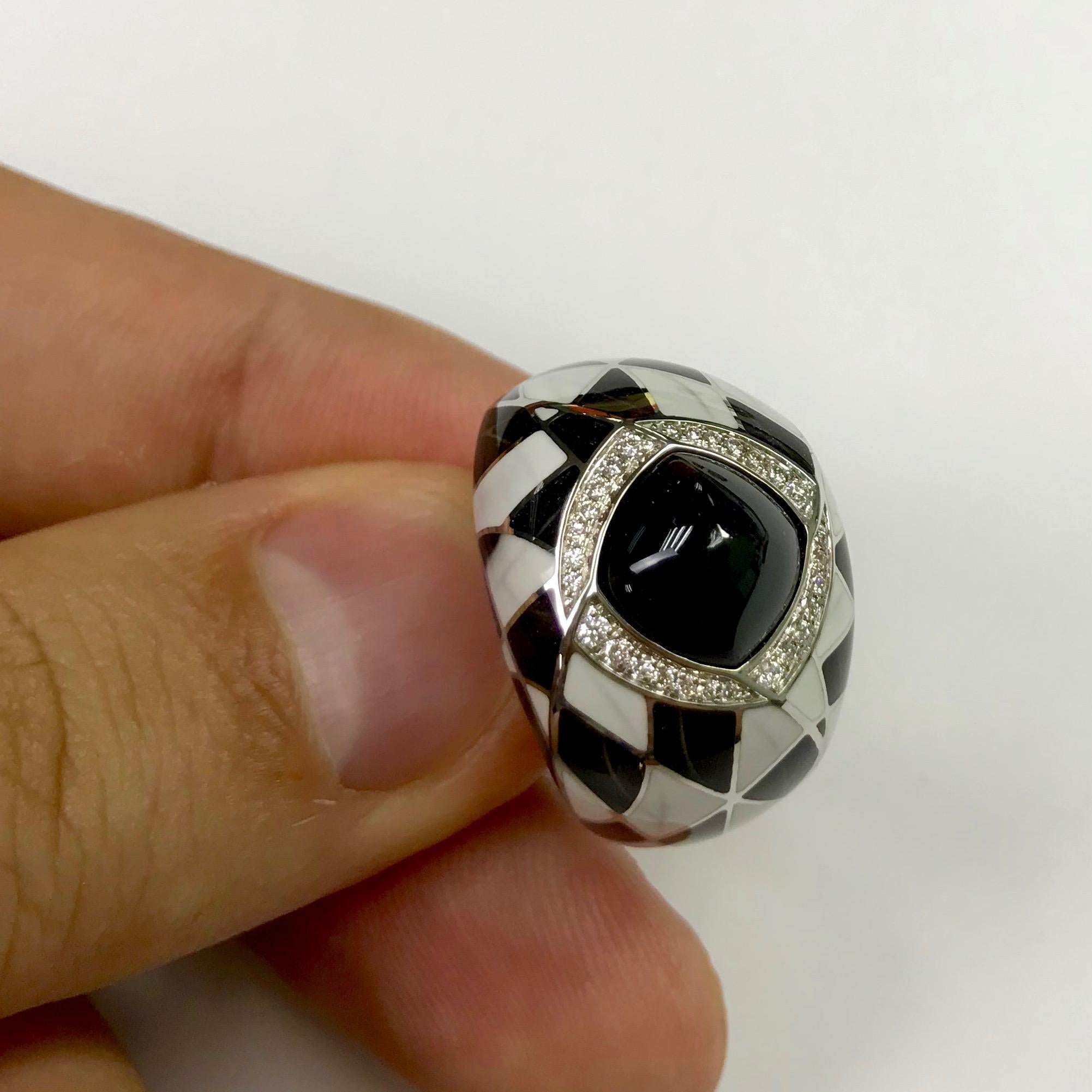 Art Deco Black Spinel Diamond Enamel 18 Karat White Gold Ring For Sale