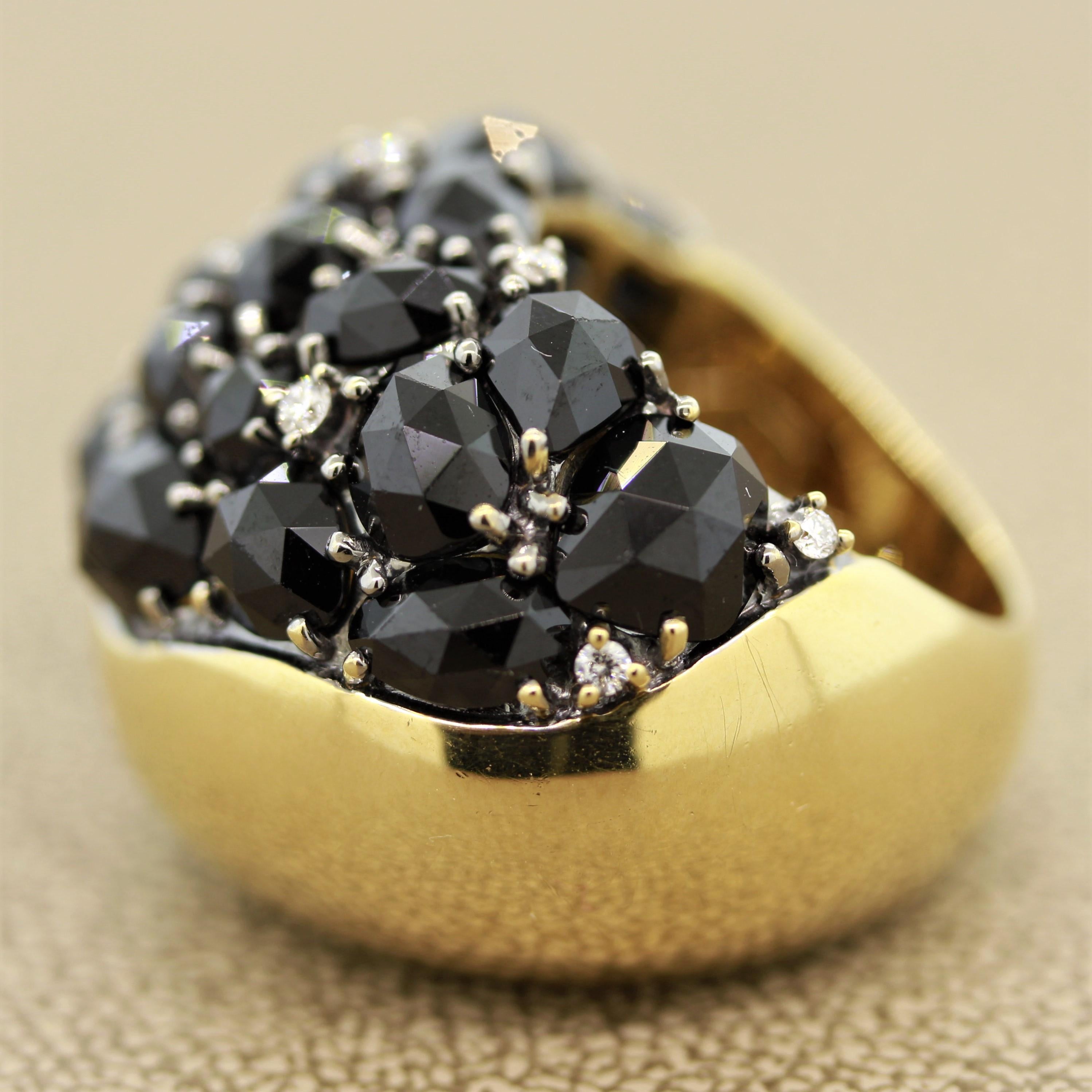 Round Cut Black Spinel Diamond Gold Cocktail Ring