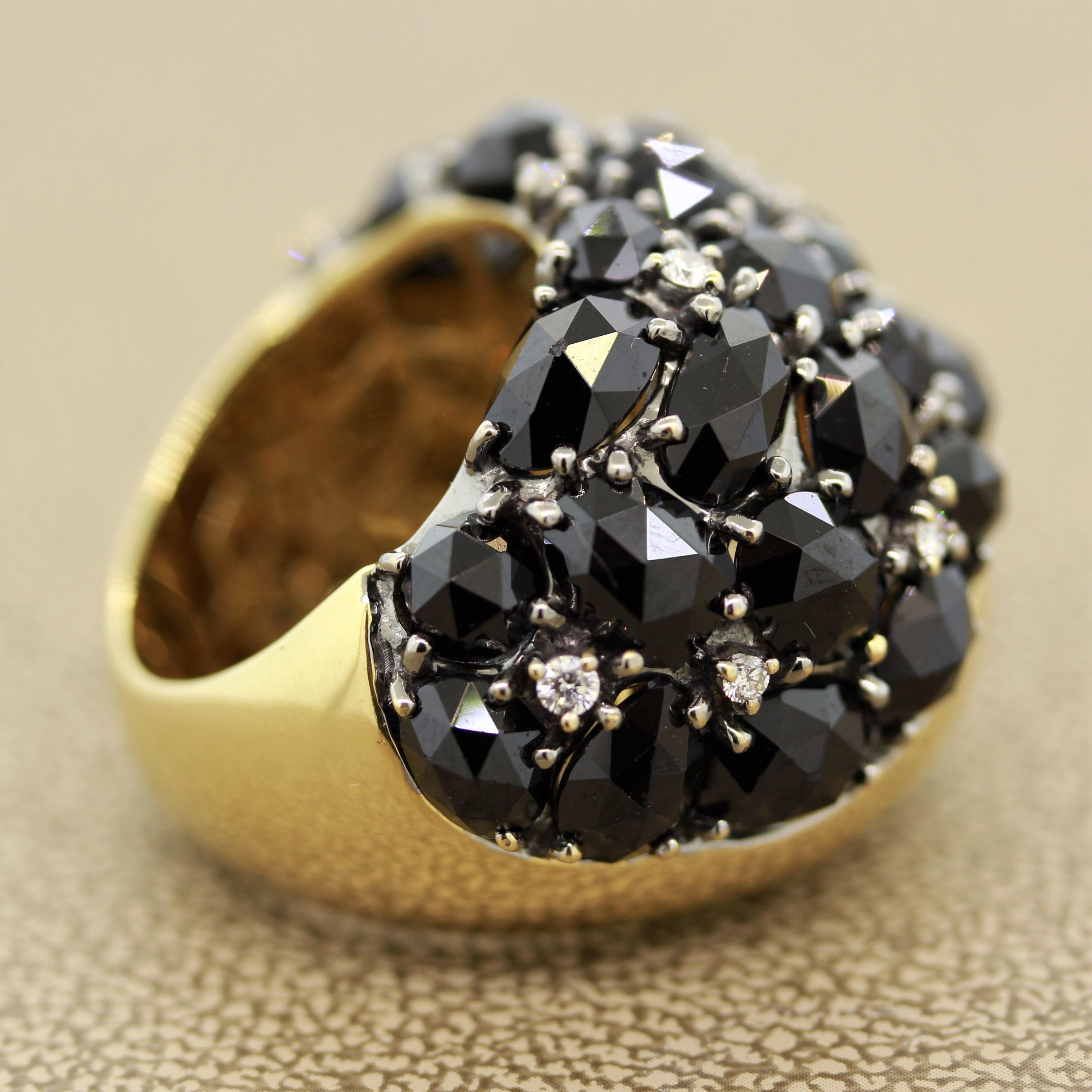 Women's Black Spinel Diamond Gold Cocktail Ring