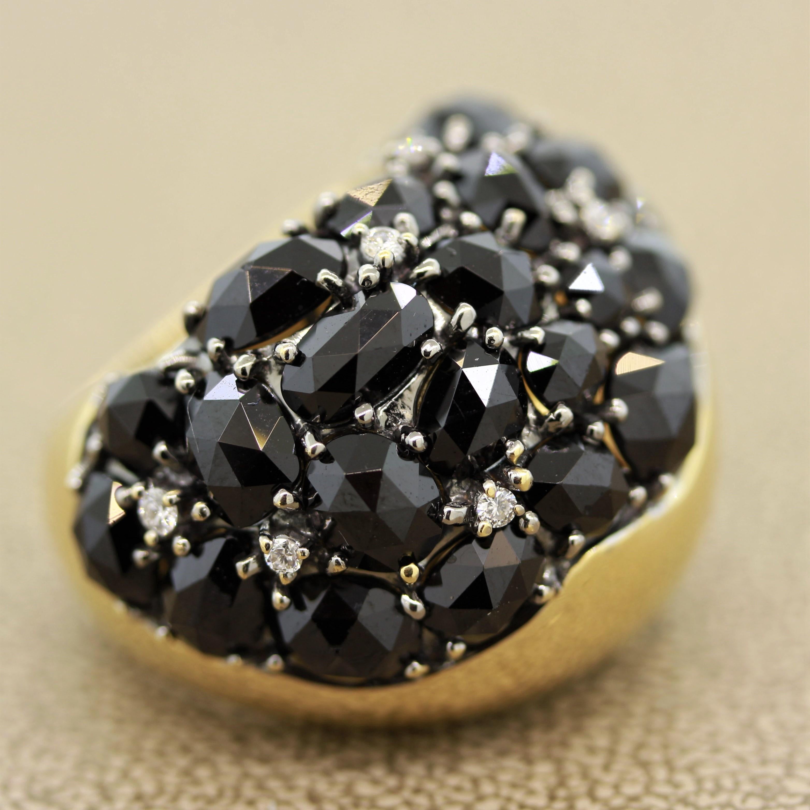 Black Spinel Diamond Gold Cocktail Ring 1