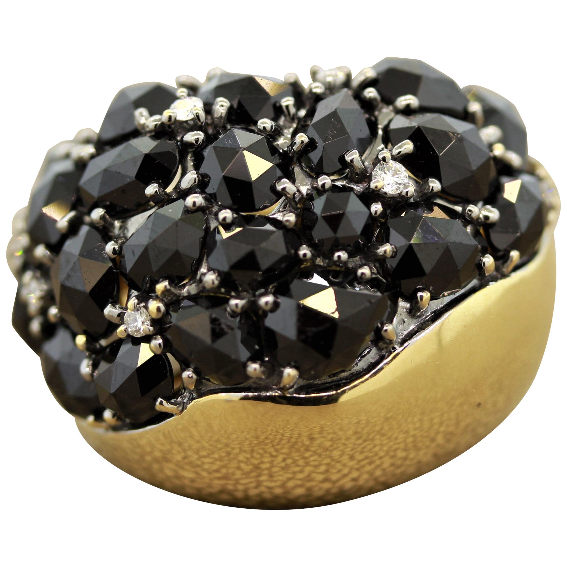 Black Spinel Diamond Gold Cocktail Ring