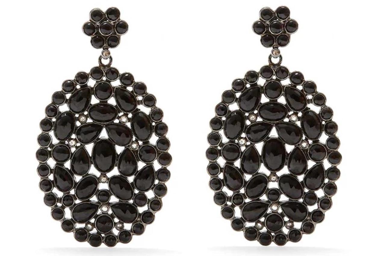 Pendientes Ovalados Diamante Espinela Negra Corte oval en venta