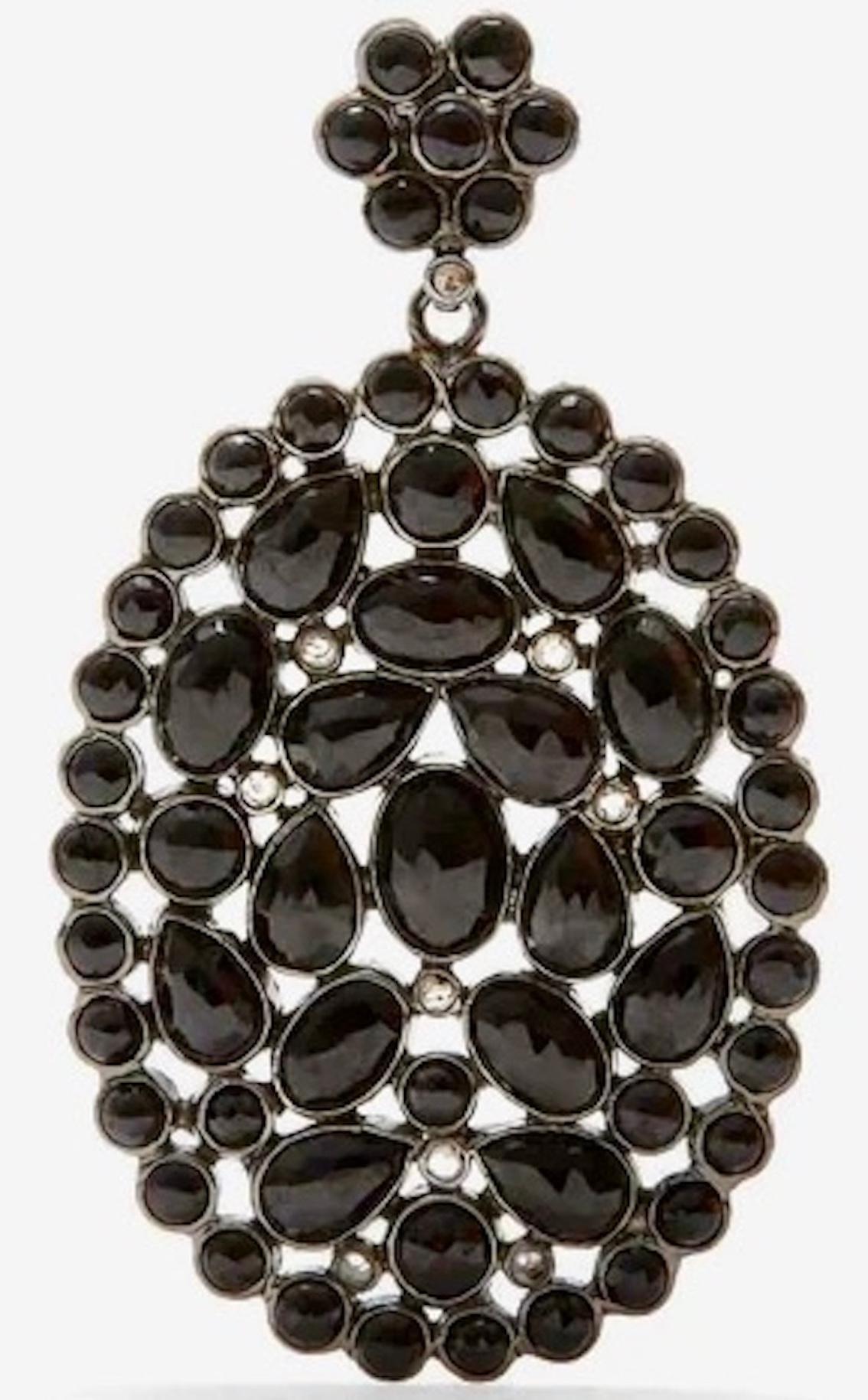 Black Spinel Diamond Oval Earrings In New Condition For Sale In Los Angeles, CA