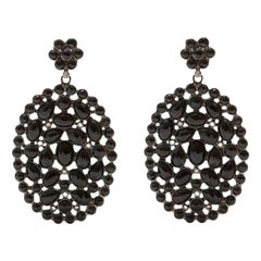 Black Spinel Diamond Oval Earrings