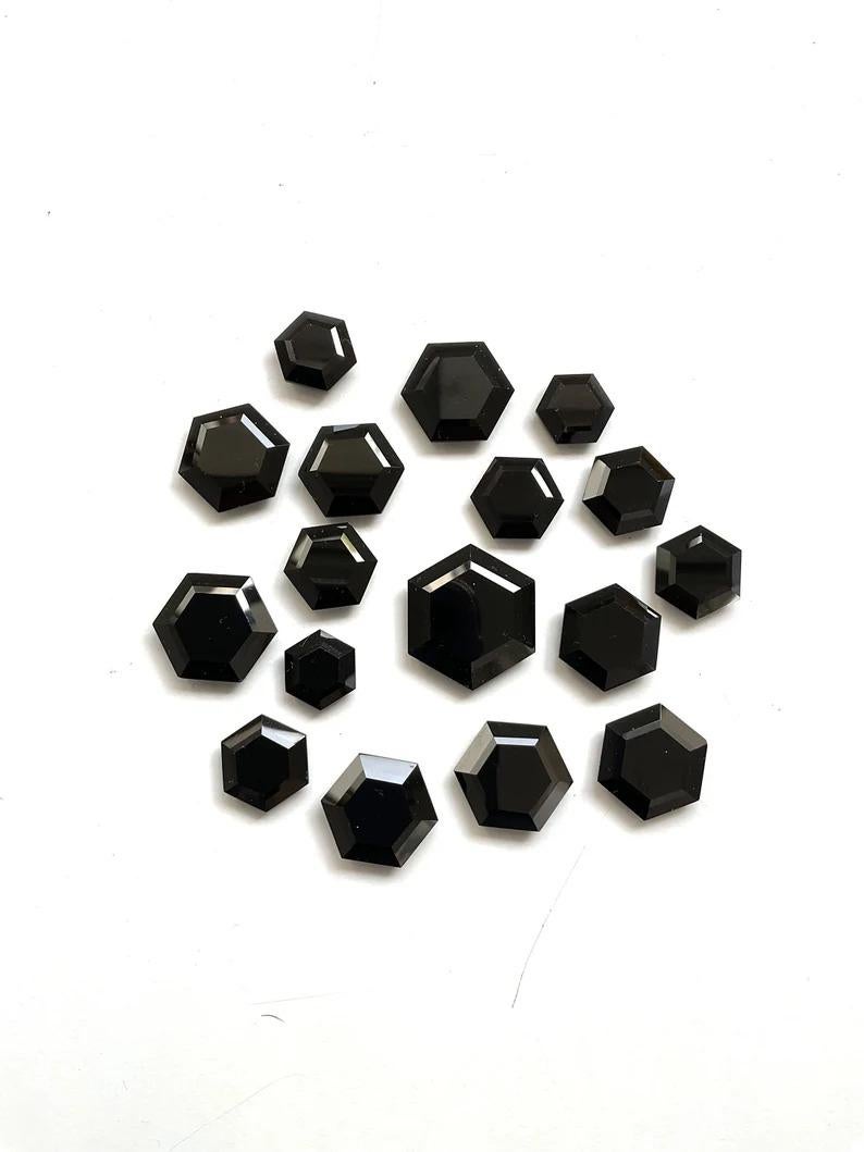 Art Deco Black Spinel Hexagon Cut Stone Lot Natural Loose Gemstone For Sale