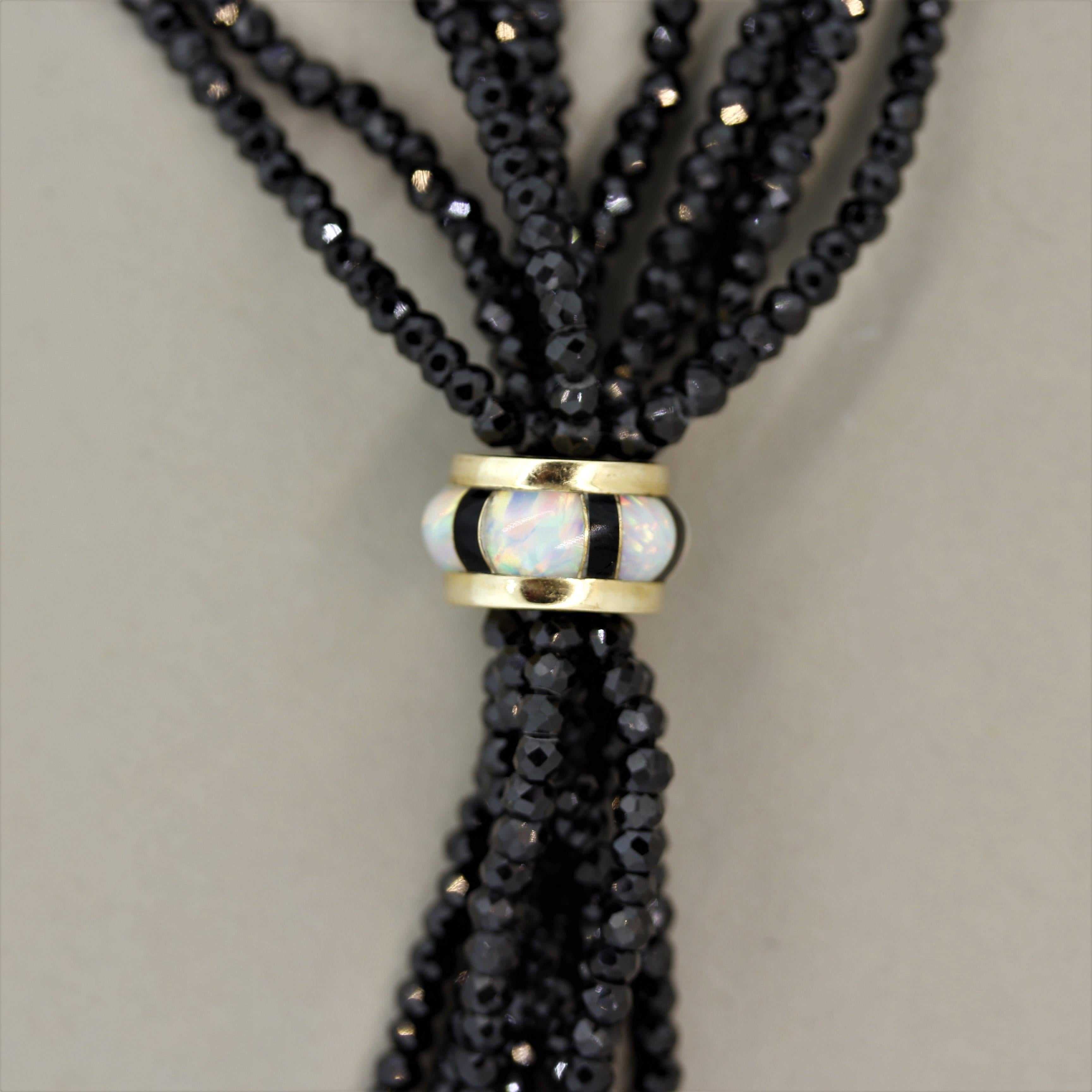 Black Spinel Opal Gold Bead Necklace In New Condition In Beverly Hills, CA