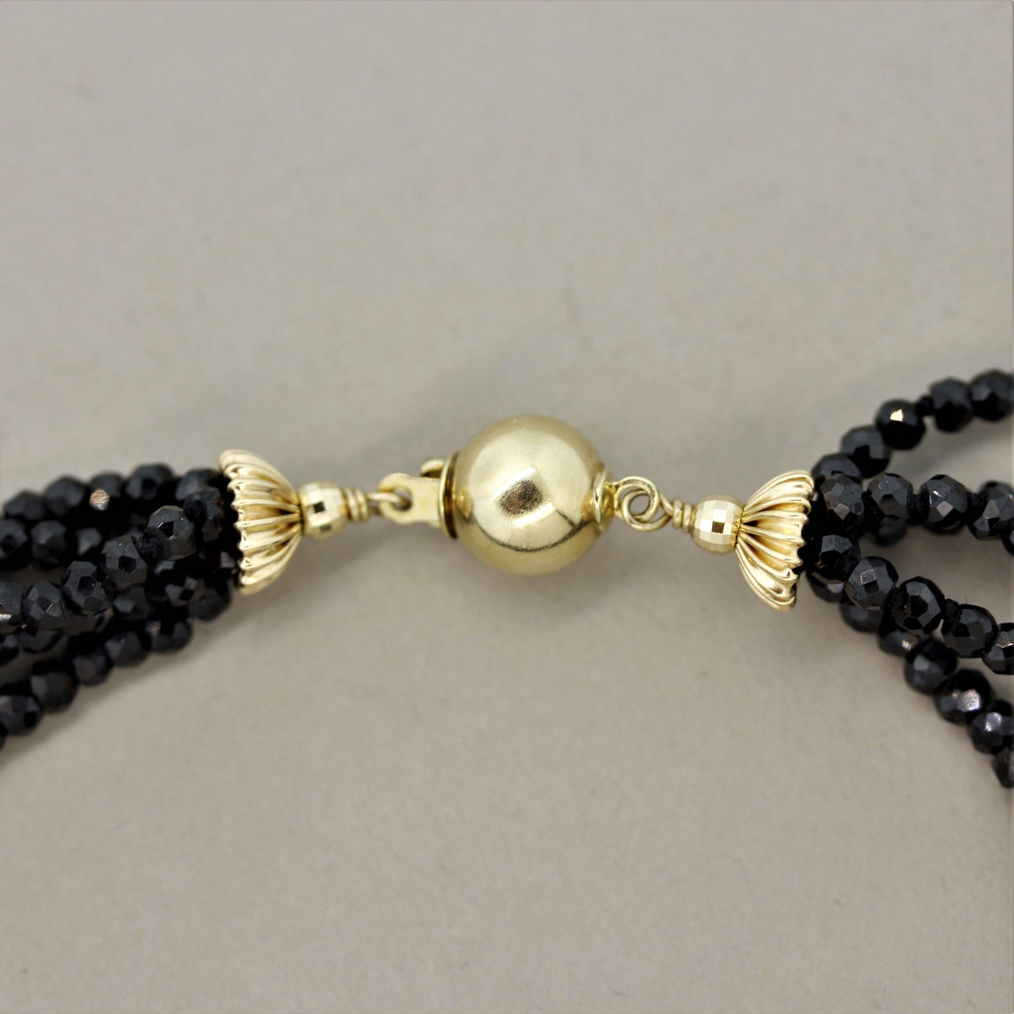 Women's Black Spinel Opal Gold Bead Necklace