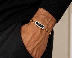 Black Spinel Personalized Initial Bracelet White Enamel 14K Gold Meghna Jewels