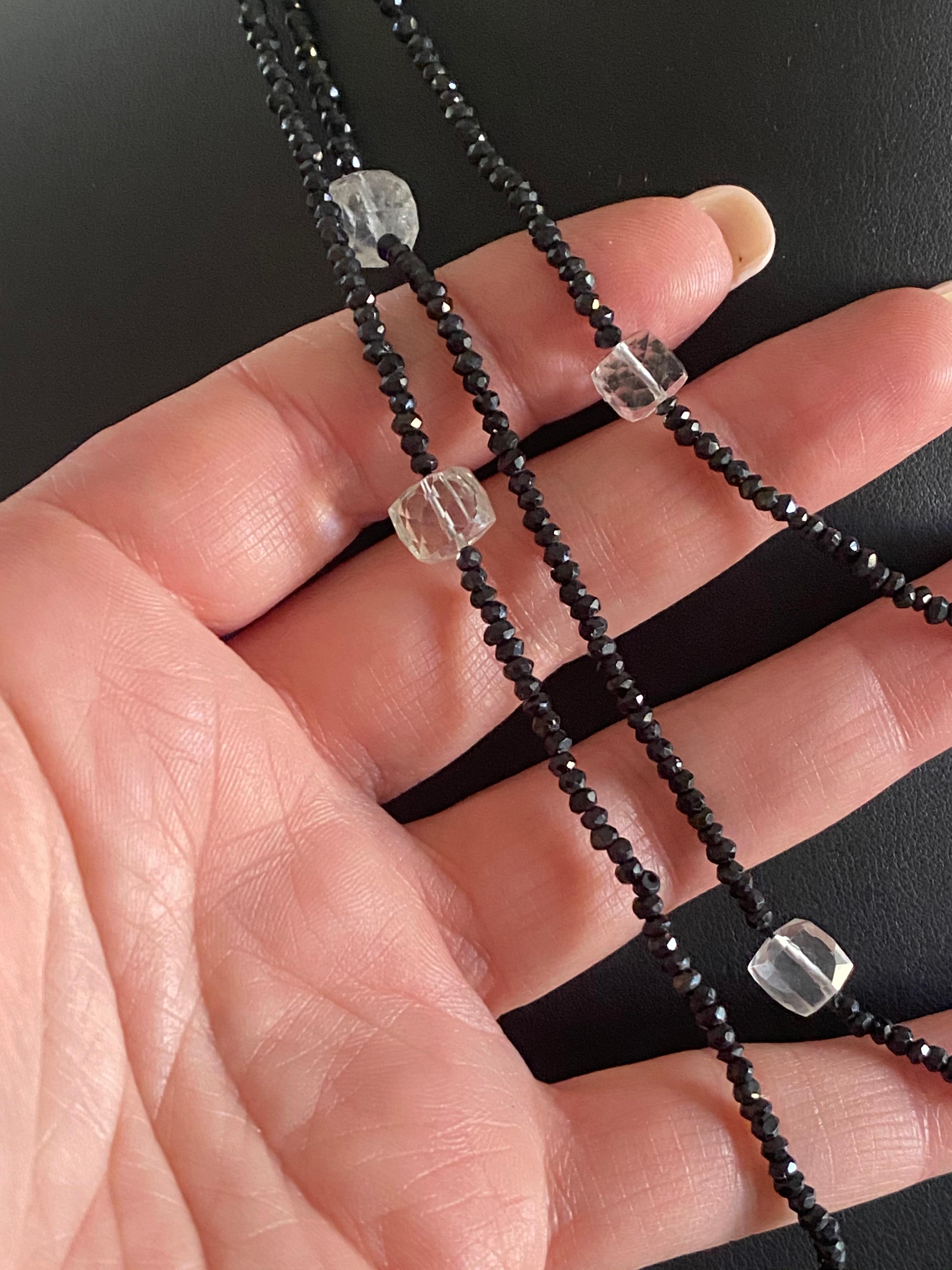 1920s Style Necklace with Black Spinel Beads in Sterling Silver In New Condition For Sale In New York, NY