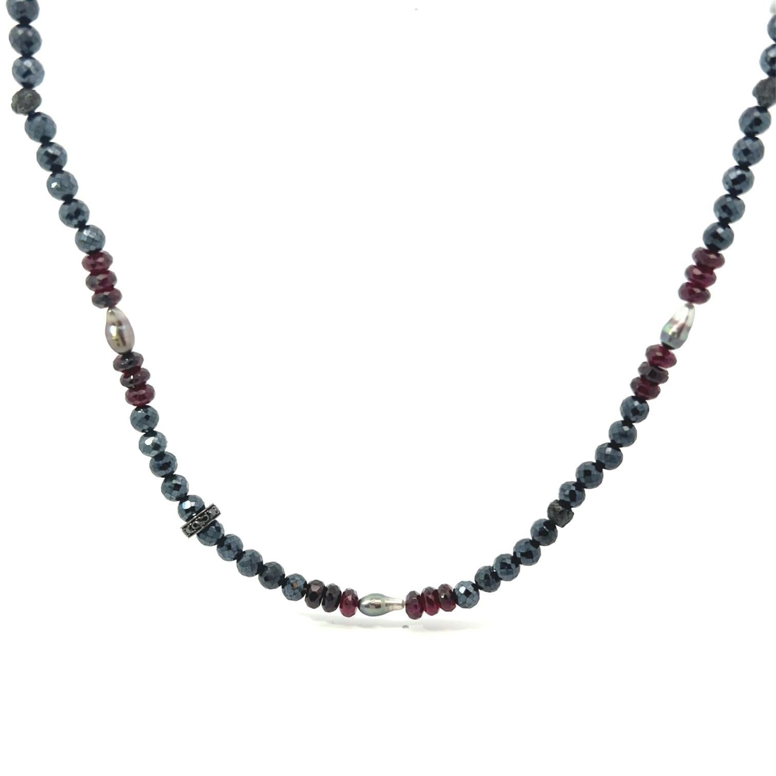 Black Spinel Rough Diamond Beads Gold Black Diamond Rondelle Silver Necklace In New Condition For Sale In New York, NY