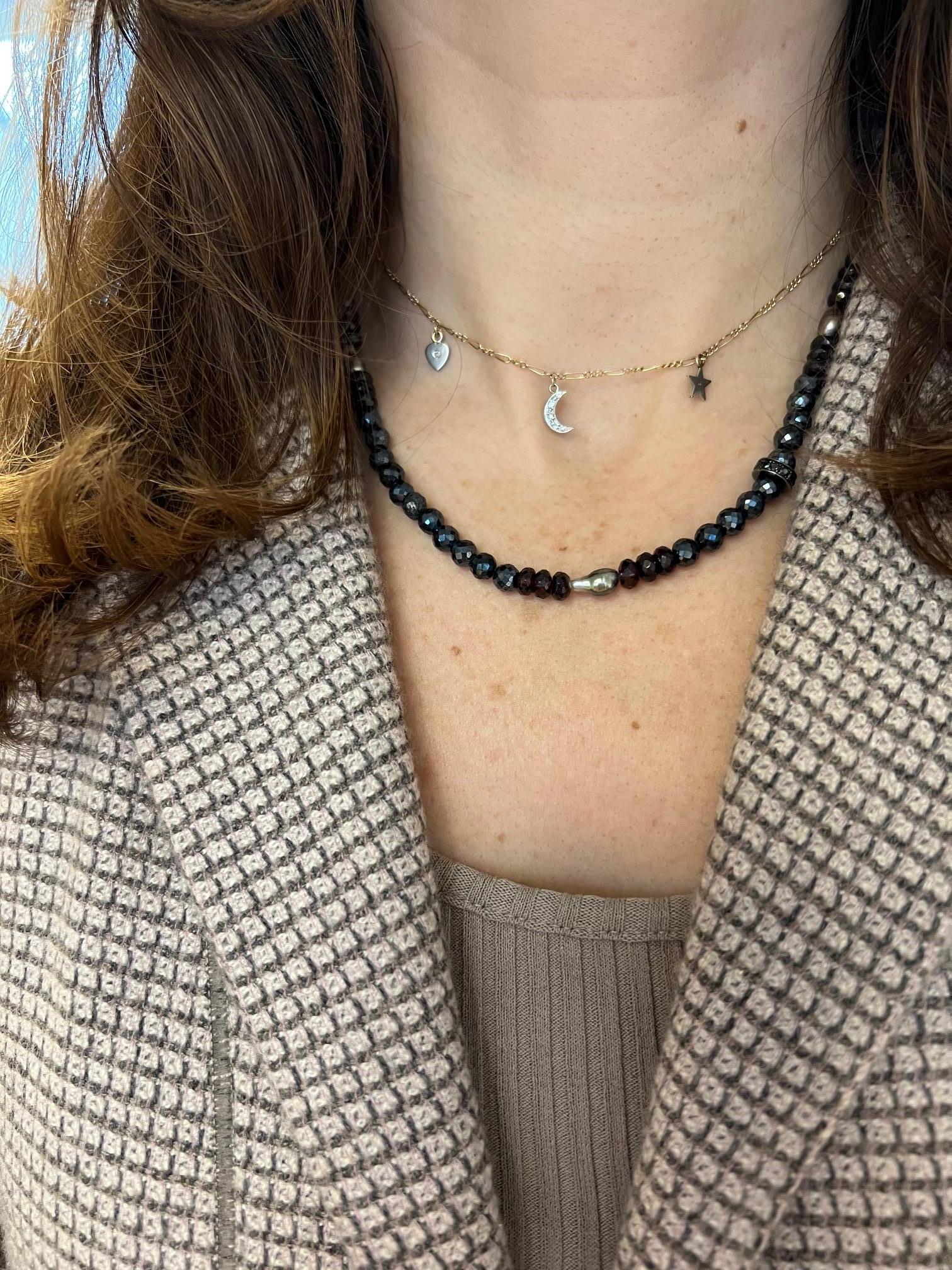 Black Spinel Rough Diamond Beads Gold Black Diamond Rondelle Silver Necklace For Sale 1