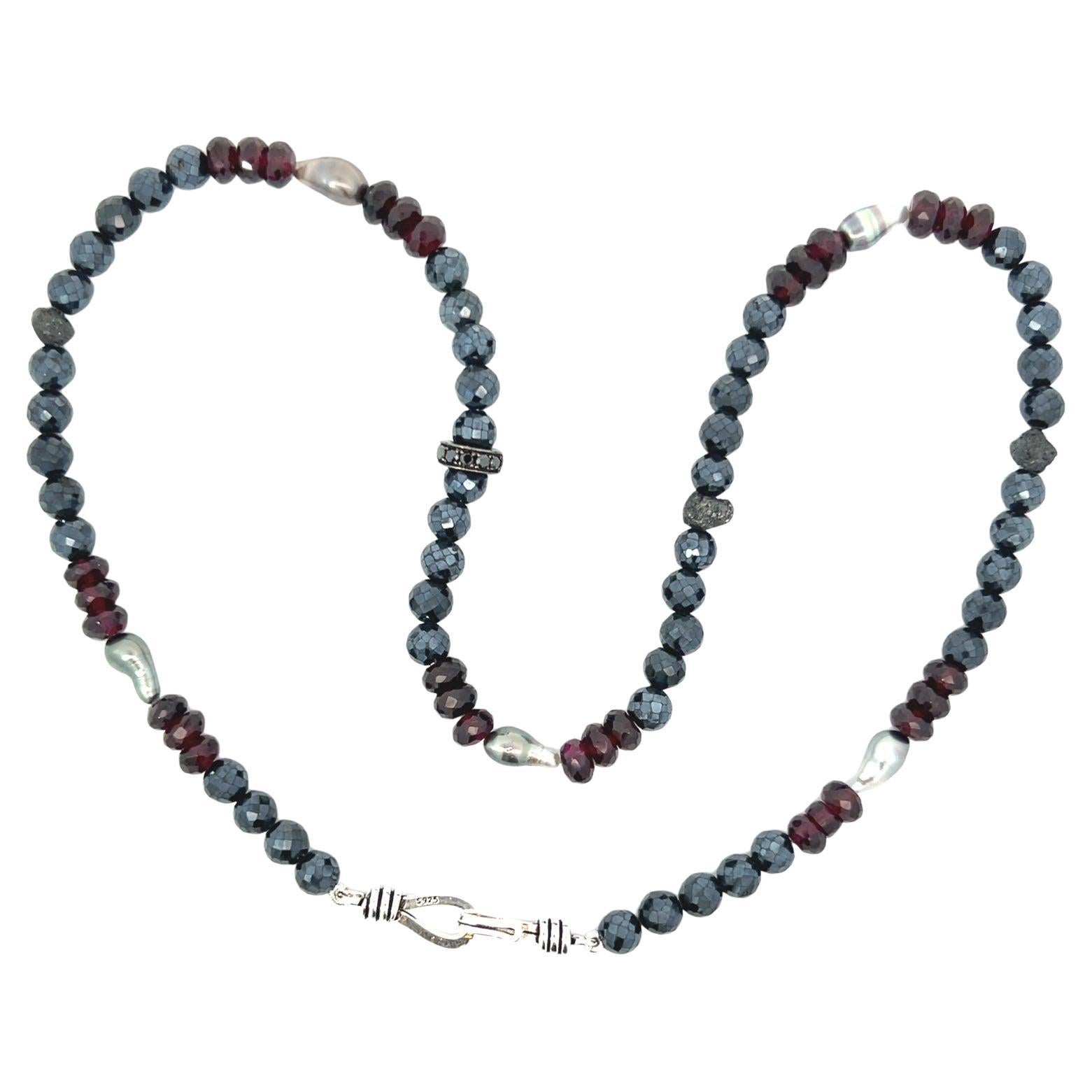 Black Spinel Rough Diamond Beads Gold Black Diamond Rondelle Silver Necklace For Sale