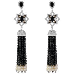925 Sterling Silver With Smoky Quartz And Freshwater Pearl Tassel Earrings