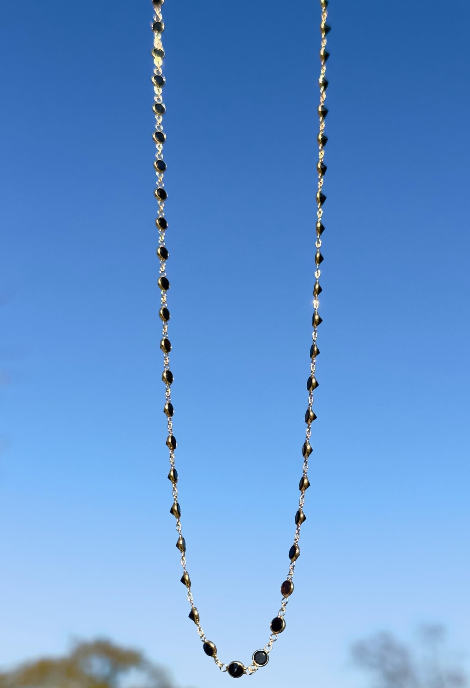 Moderne Collier tennis en spinelle noire, collier de pierres précieuses, collier en or 18 carats en vente