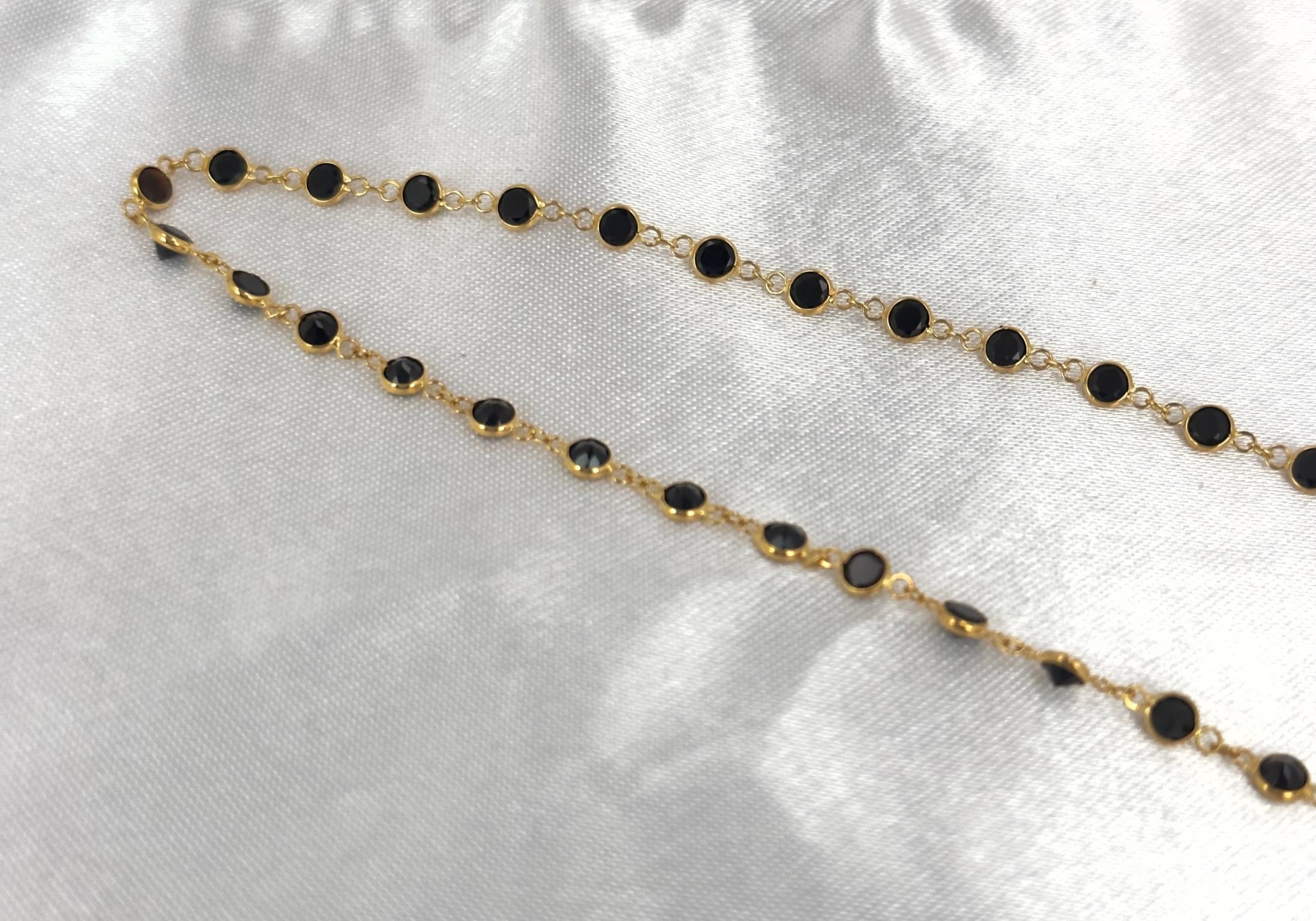 Modern Black Spinel Tennis Necklace, Gemstone Tennis Necklace, Dainty Gold Necklace 18k For Sale