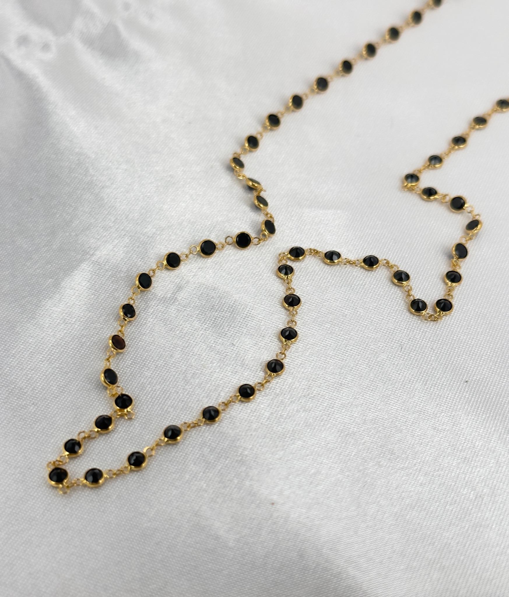 Round Cut Black Spinel Tennis Necklace, Gemstone Tennis Necklace, Dainty Gold Necklace 18k For Sale