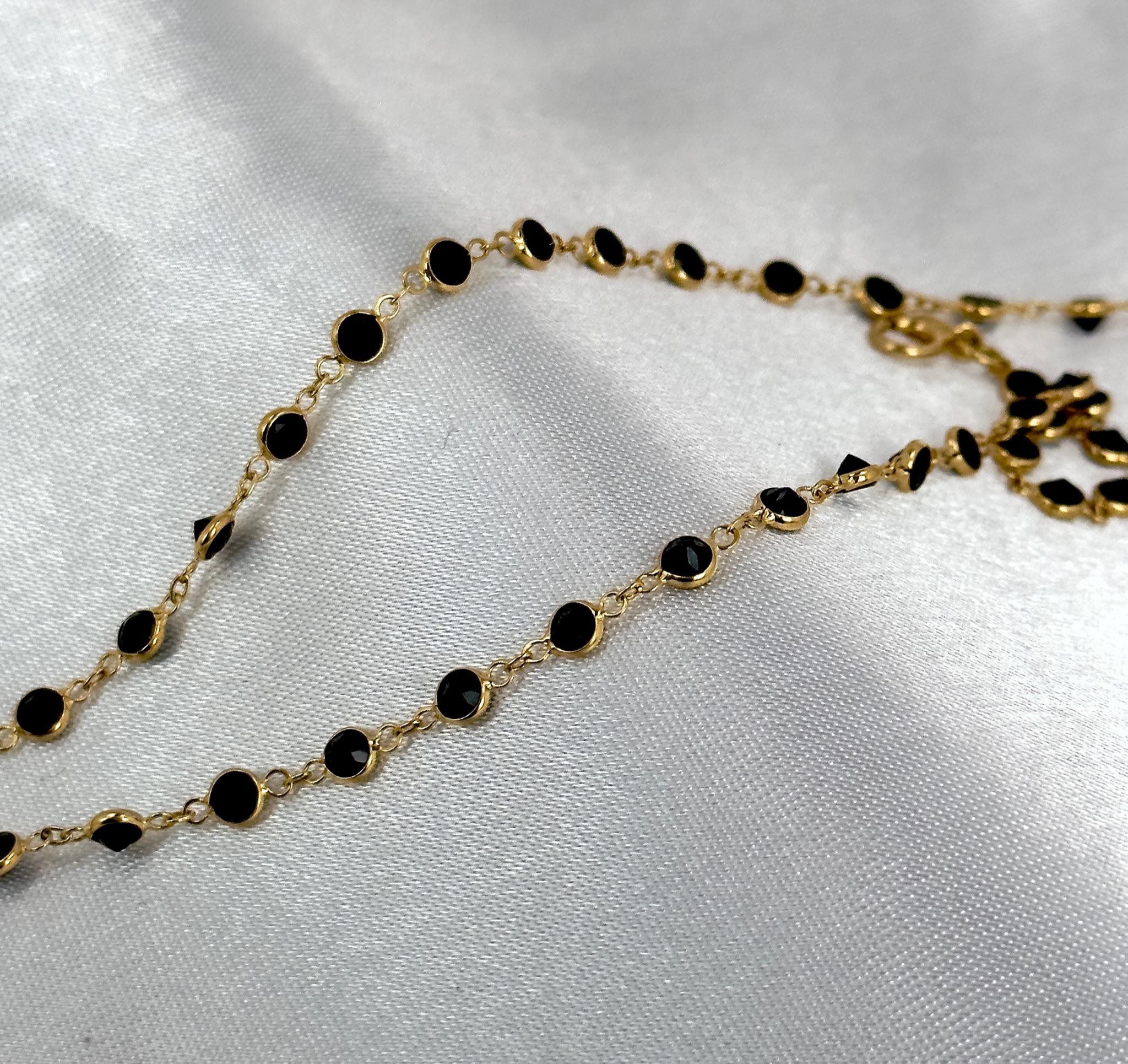 Collier tennis en spinelle noire, collier de pierres précieuses, collier en or 18 carats en vente 1