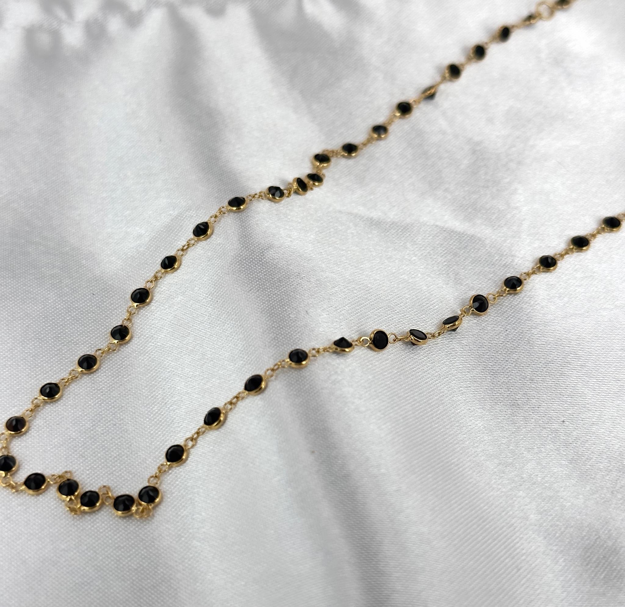 Women's Black Spinel Tennis Necklace, Gemstone Tennis Necklace, Dainty Gold Necklace 18k For Sale