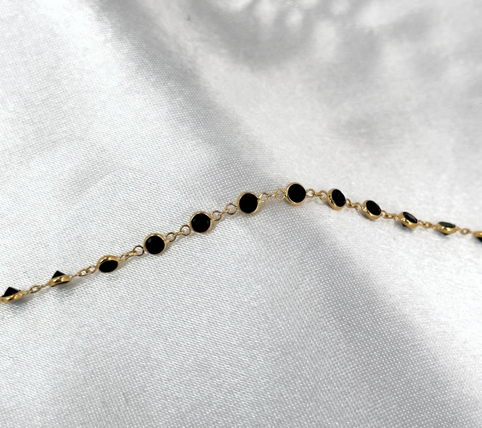 Black Spinel Tennis Necklace, Gemstone Tennis Necklace, Dainty Gold Necklace 18k For Sale 1