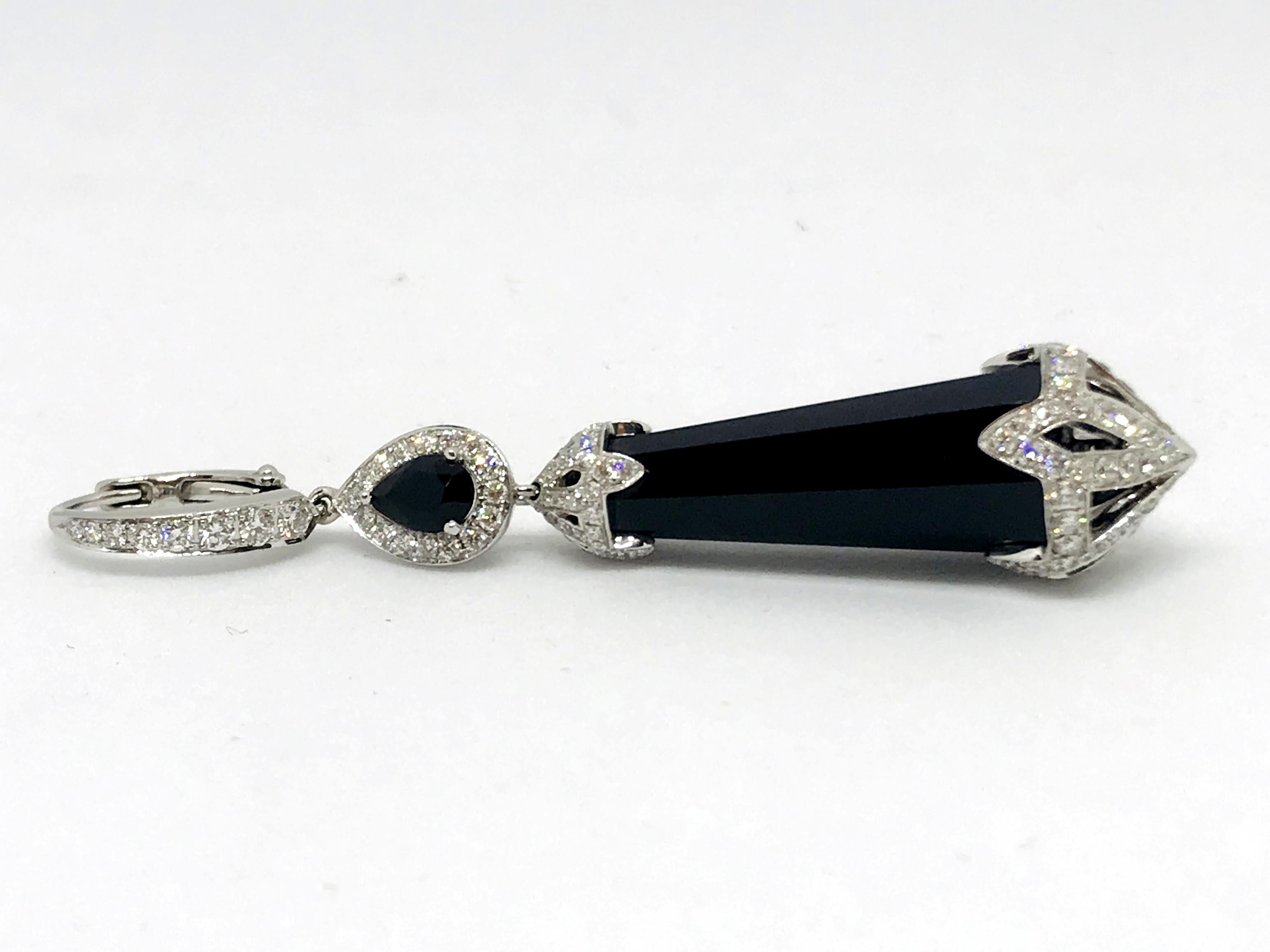 Contemporary Black Spinel White Diamond White Gold Drop Earrings For Sale
