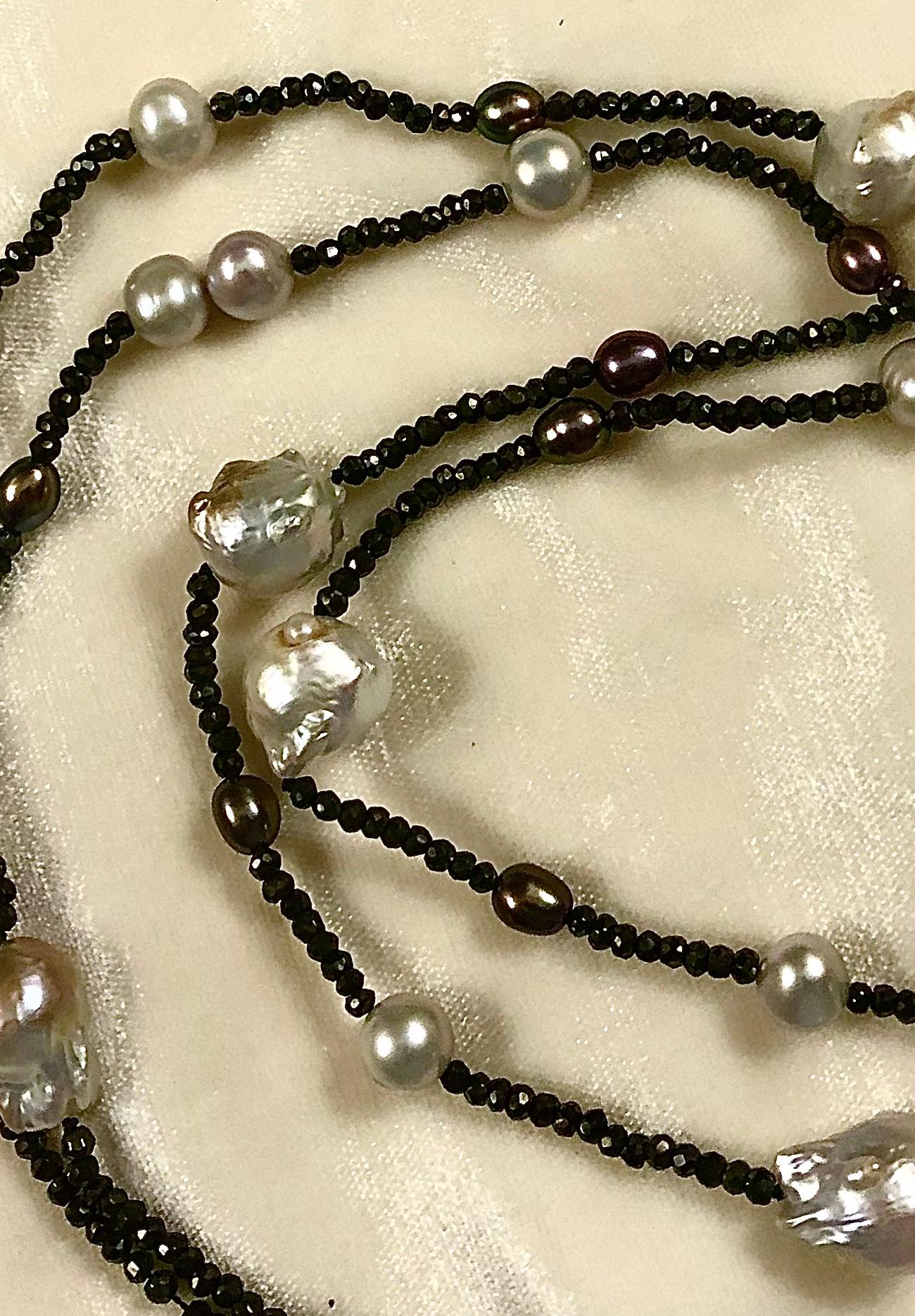 Bead Black spinels , baroque pearls and black pearl necklace For Sale