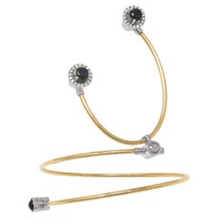 Black Spinels & Onyx Cabochon with Diamonds Bracelet, 18k Yellow Gold