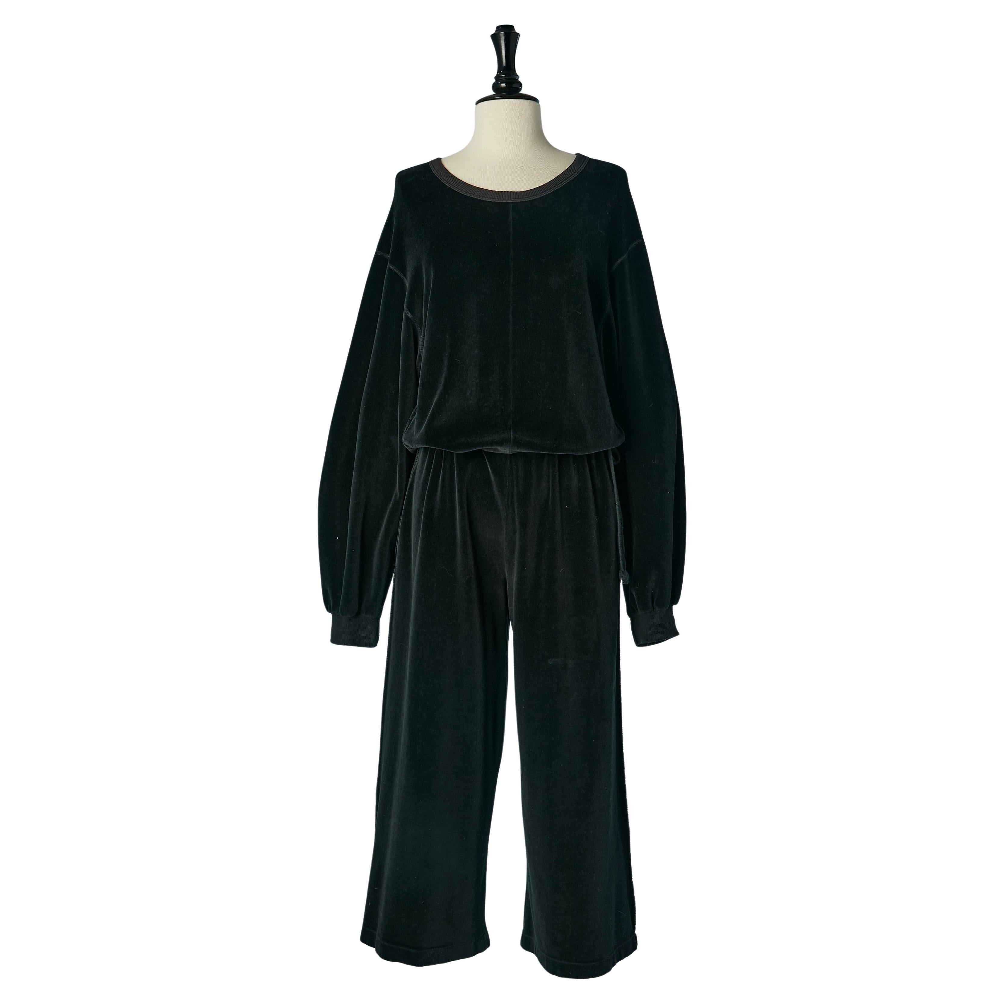 Black sponge velvet jumpsuit Sonia Rykiel Circa 1990's  For Sale