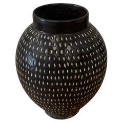 Hand Painted Black Spotted Ceramic Vase, 7" Diameter, China