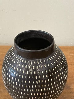 Hand Painted Black Spotted Ceramic Vase, 7" Diameter, China