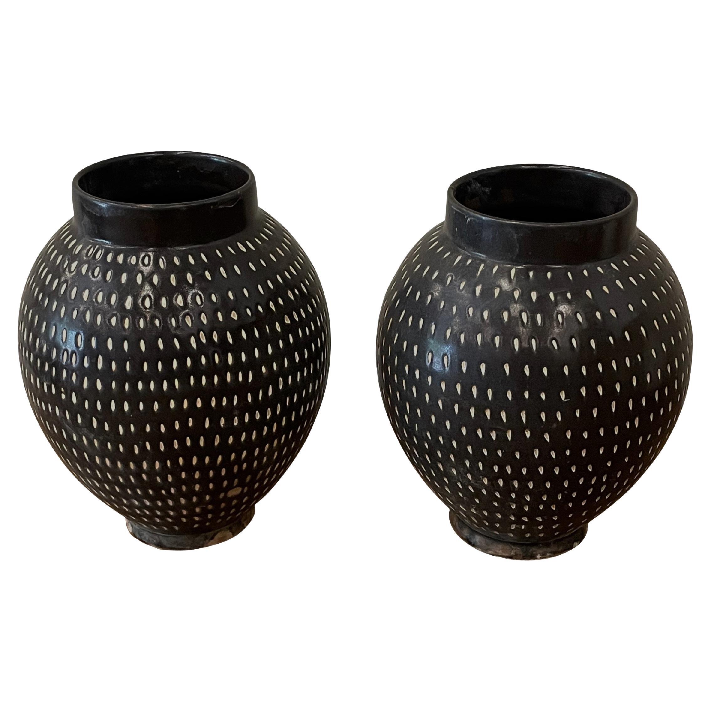 Black Spotted Ceramic Vase, China, Contemporary