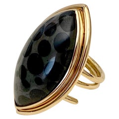 Black Spotted Fossilized Coral 18 Karat Yellow Gold Spring Ring