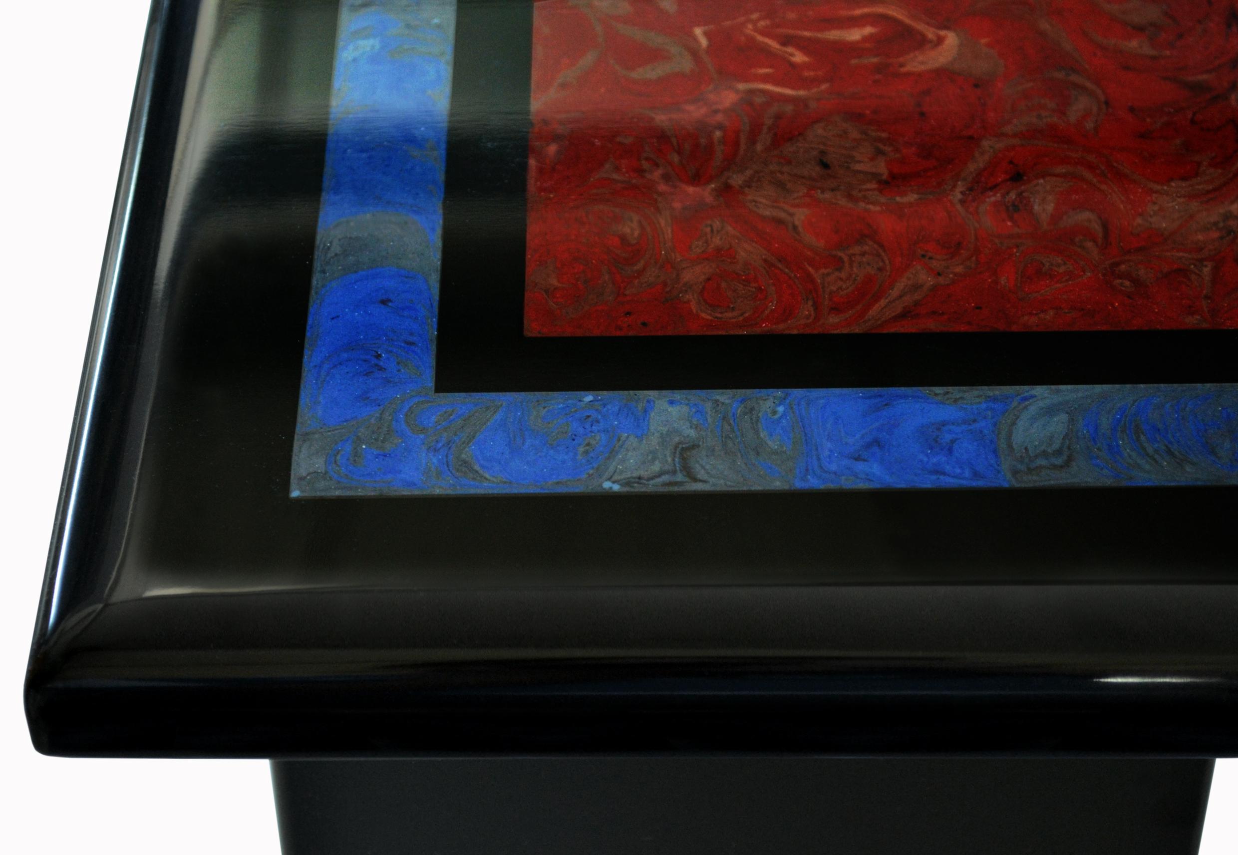 italien Table basse en marbre noir incrusté scagliola fait main en Italie par Cupioli disponible en vente
