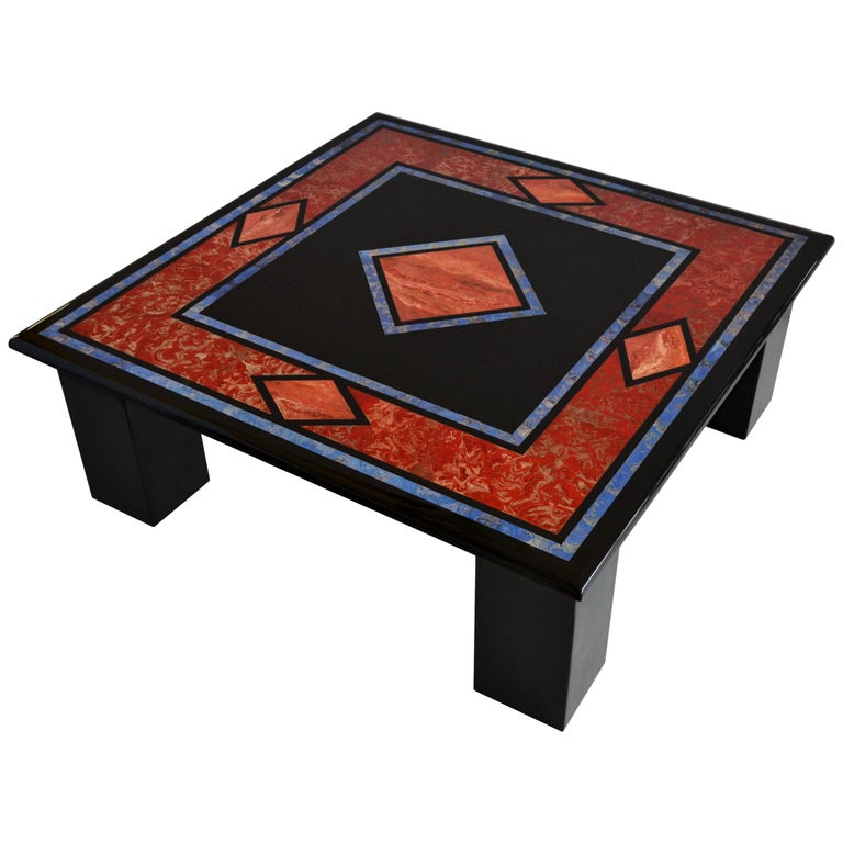 Black Square Coffee Table Inlaid Slate, Small Black Square Coffee Table