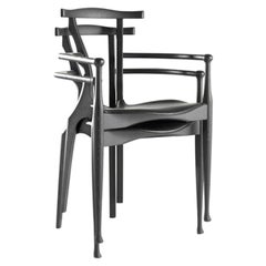 Black Stackable Ash Wooden Chair with Armrests by Oscar Tusquets