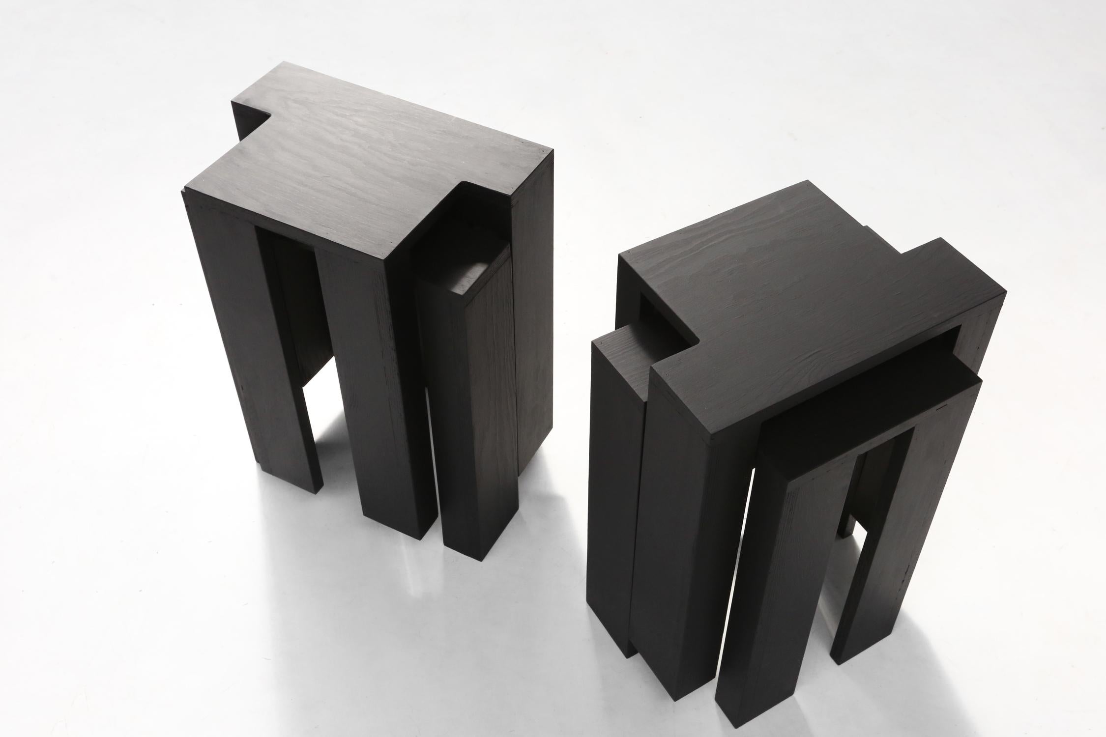 Black stackable stools of side tables (new) by Bram Vanderbeke, Belgium, 2017  For Sale 8