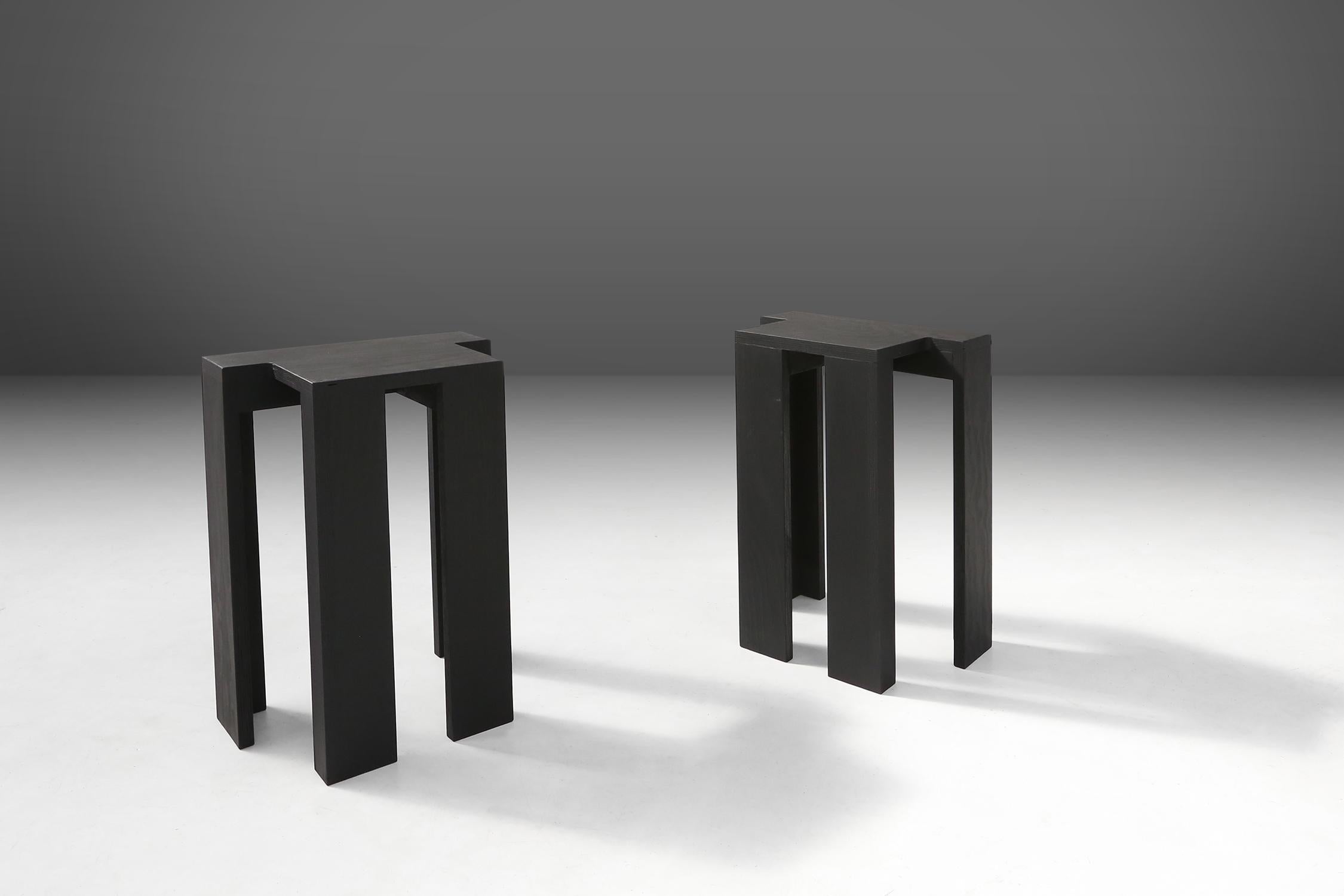Black stackable stools of side tables (new) by Bram Vanderbeke, Belgium, 2017  For Sale 12