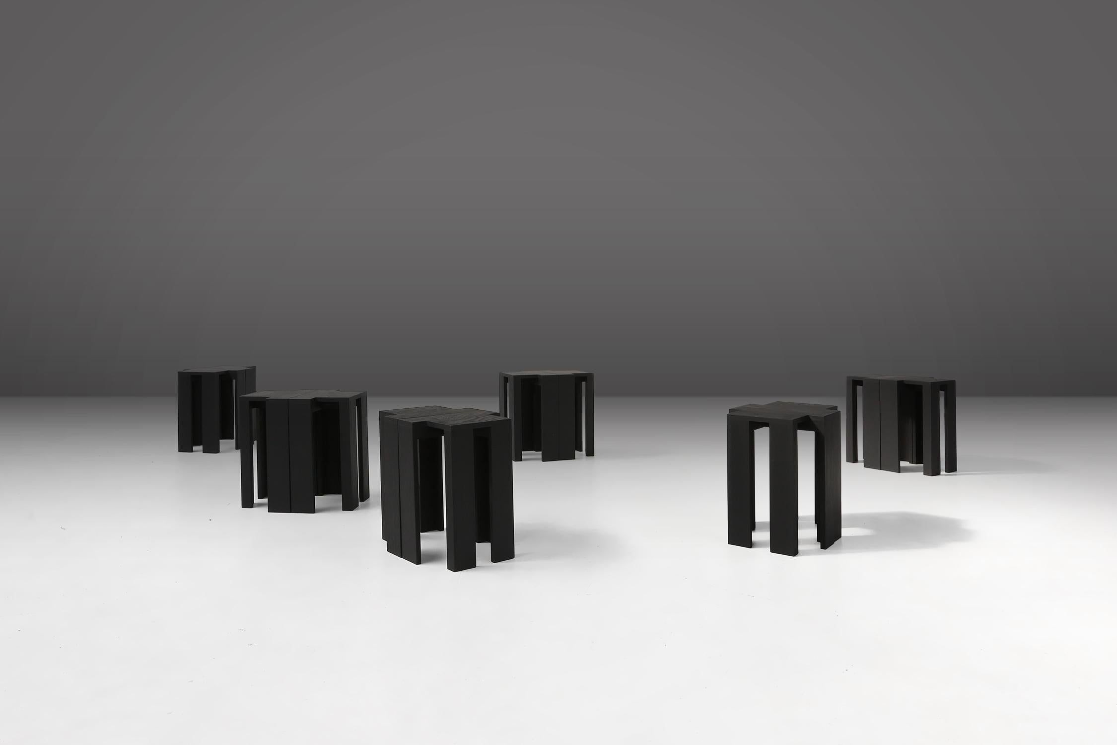 Pine Black stackable stools of side tables (new) by Bram Vanderbeke, Belgium, 2017 For Sale