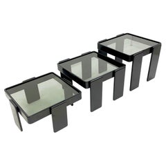Black Stacking Nesting Tables with Smoked Glass by Gianfranco Frattini, Italy