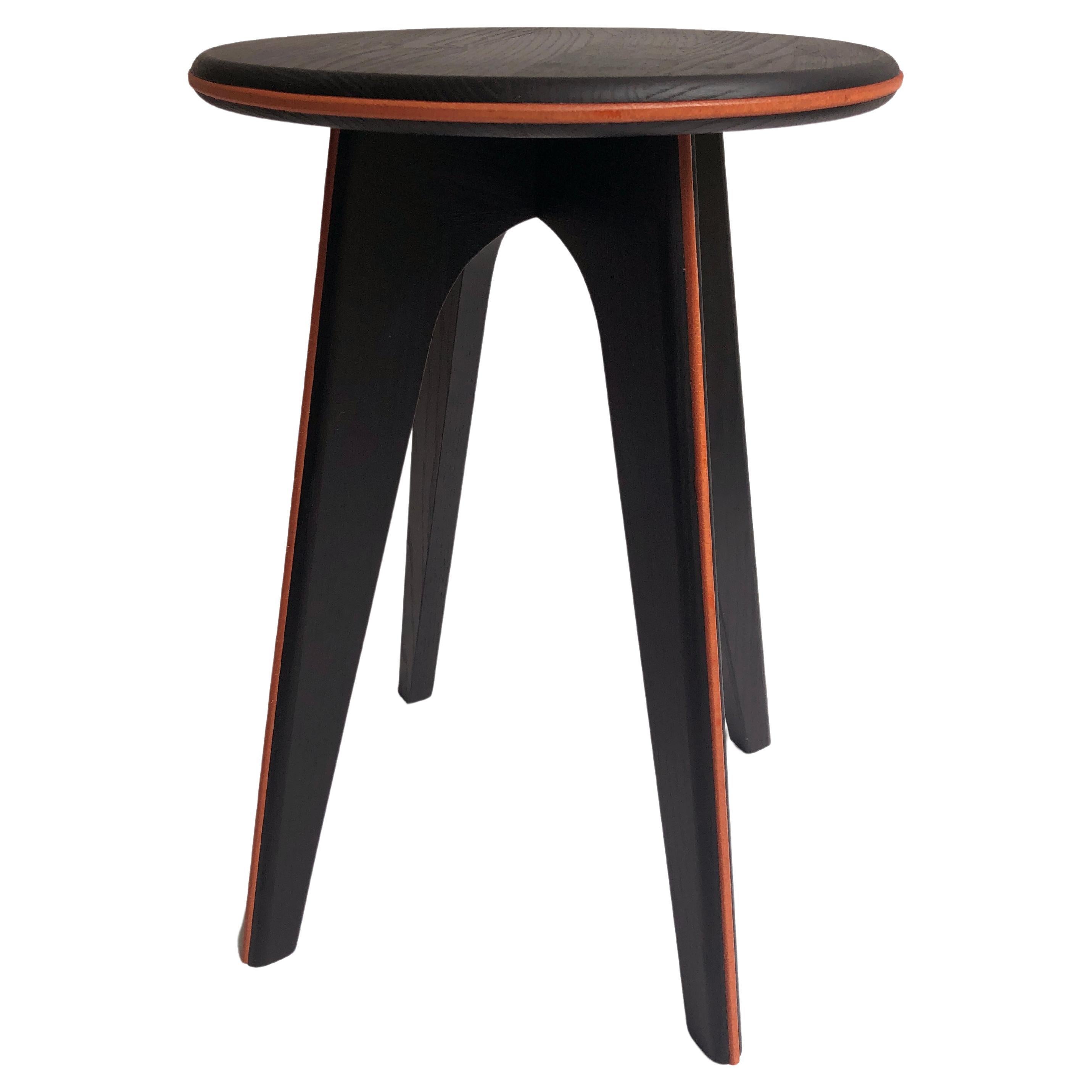Black Stained Ash and Orange Leather ASSY Stool by Mademoiselle Jo For Sale