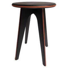 Black Stained Ash and Orange Leather ASSY Stool by Mademoiselle Jo