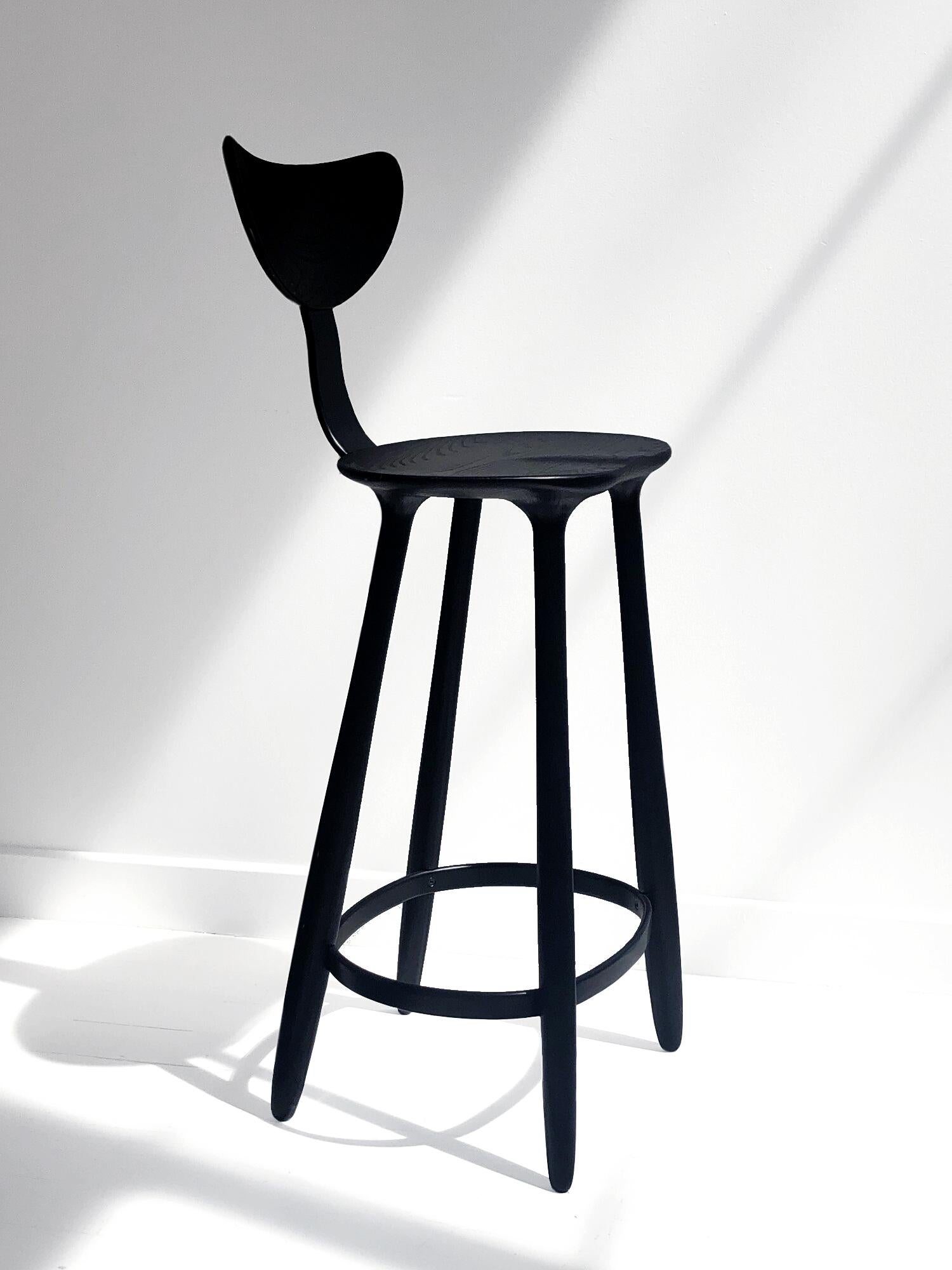 Black Stained Ash Daiku Bar Chair by Victoria Magniant In New Condition For Sale In Paris, FR