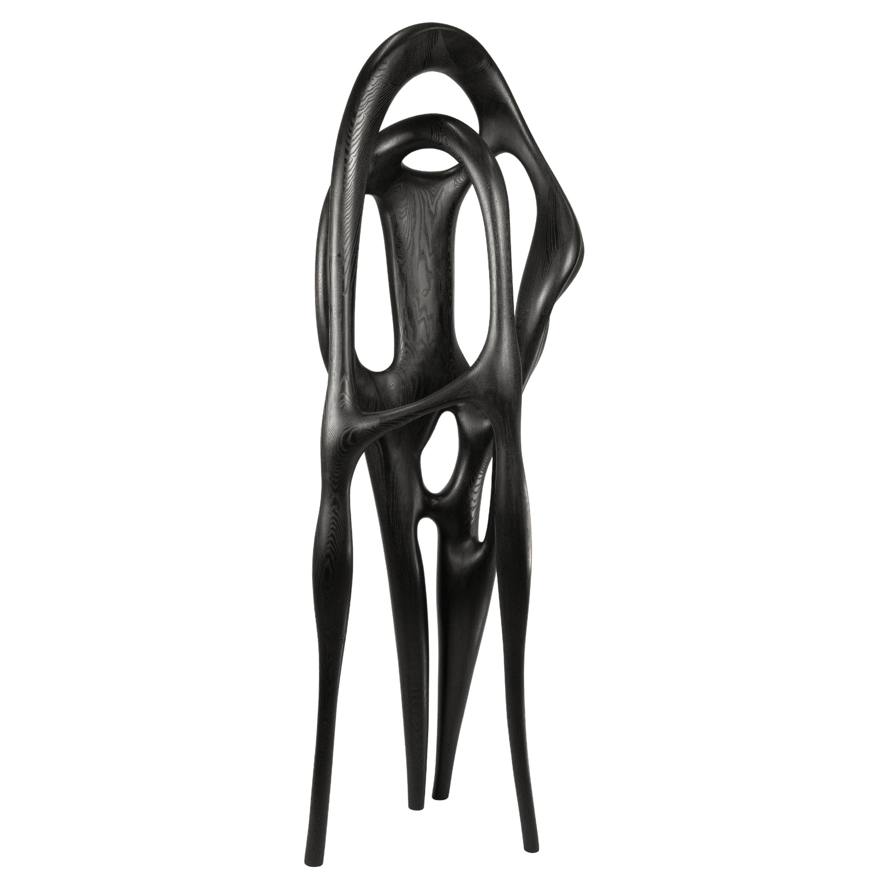 Black Stained Ash Drift Sculpture No 2 Hand-Carved and Signed by Maxime Goléo