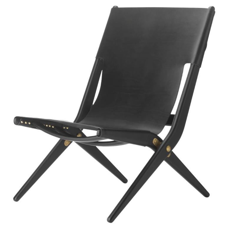 Black Stained Oak and Black Leather Saxe Chair by Lassen For Sale