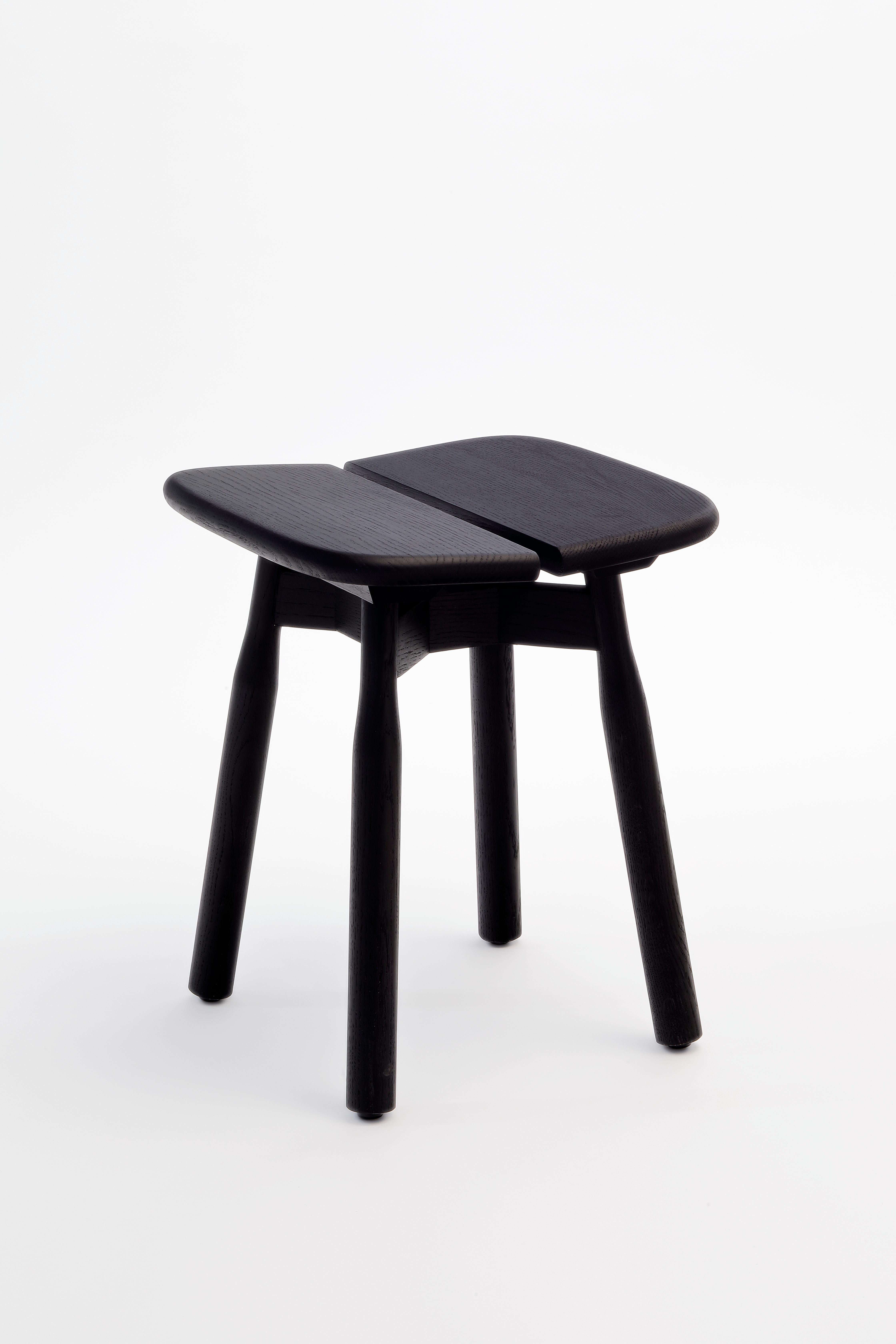 Black stained oak DOM stool by Marcos Zanuso Jr
Materials: Low stool, structure, and seat in solid oak, natural varnished or black stained.
Technique: Lacquered metal. Natural or stained wood. 
Dimensions: D 38 x W 40 x H 46 cm


Marco Zanuso JR,