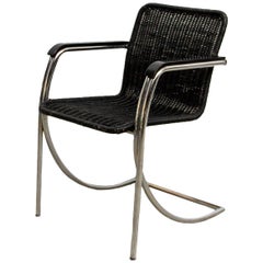 Chaise en osier teinté noir avec assise en rotin, années 1970