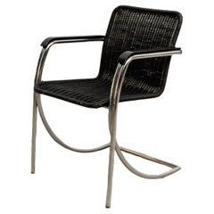 Vintage Black Stained Pit Cane Wicker Chair, 1970s