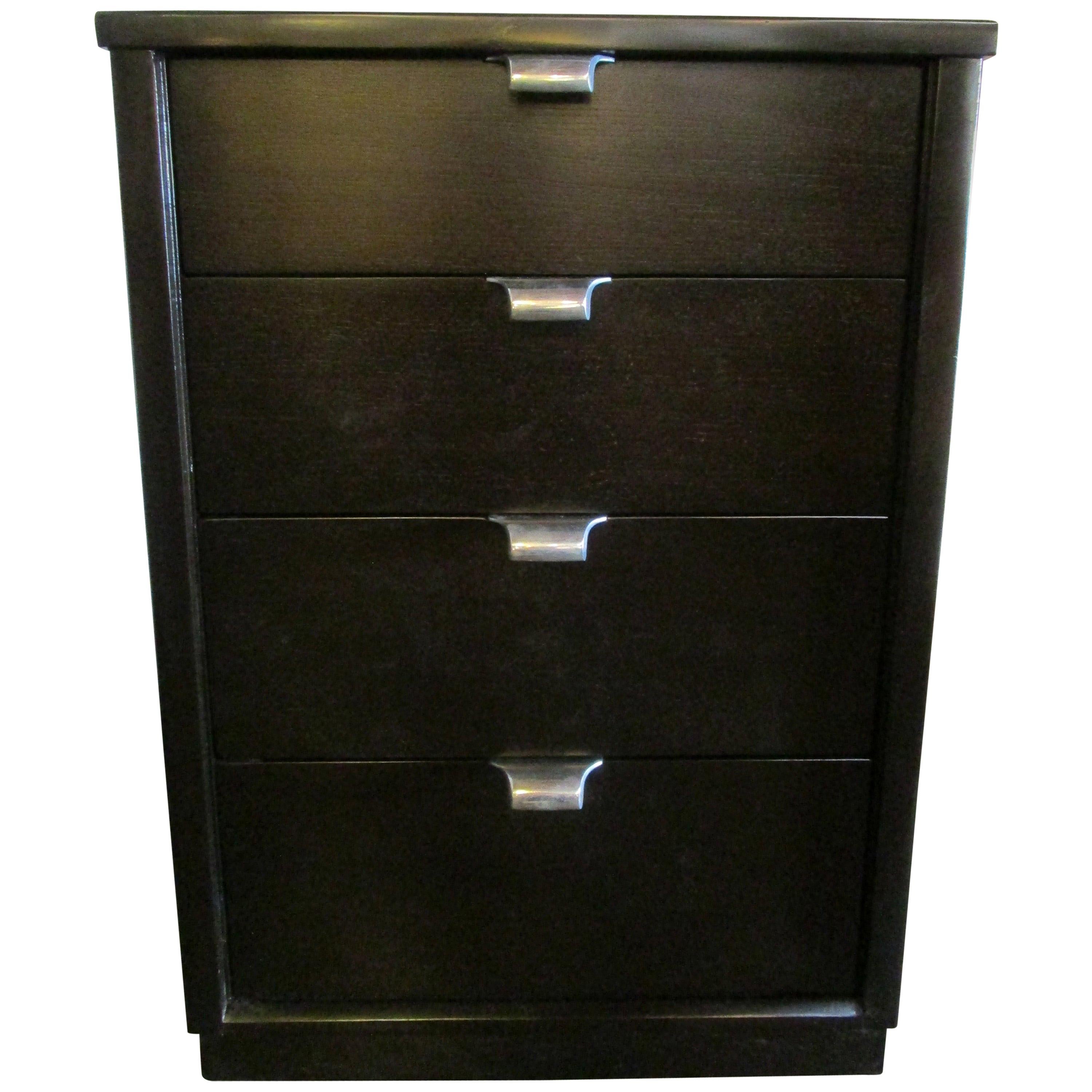 1960s Black Stained Walnut Four-Drawers Nightstand by Edward Wormley for Drexel For Sale