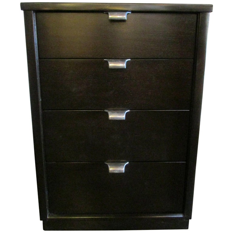 Black Stained Walnut Four-Drawer Nightstand by Edward Wormley for Drexel For Sale