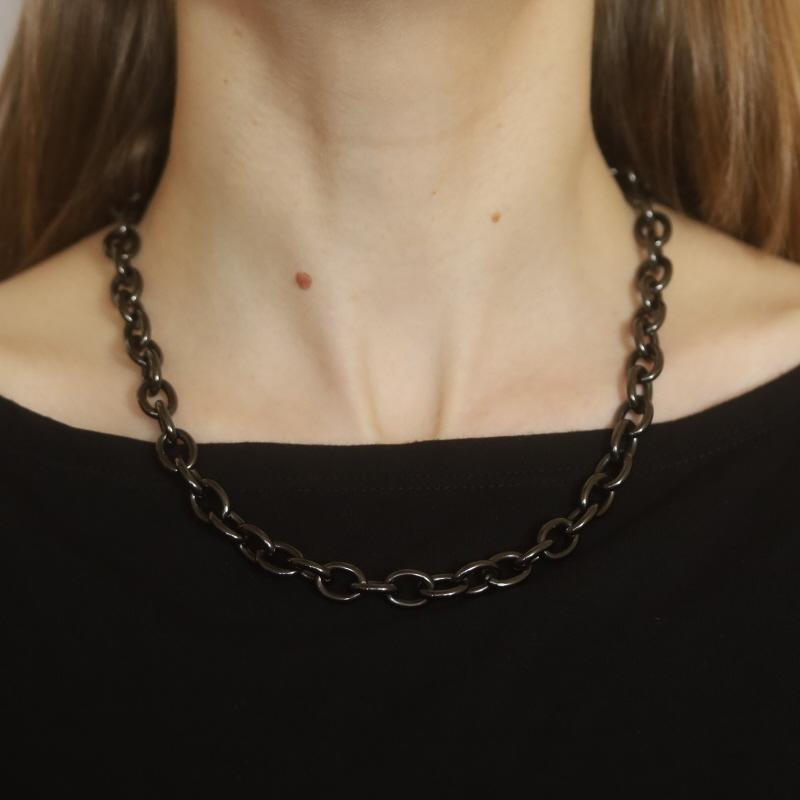 Women's Black Stainless Steel Cable Chain Necklace 20